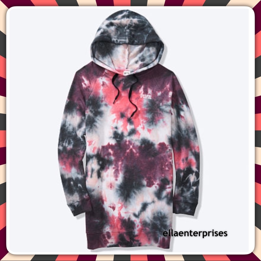 VS Pink Tie Dye Sweatshirt Hoodie Dress - Picture 2 of 4